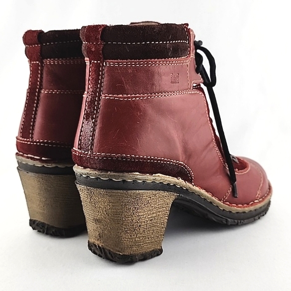 Josef Seibel Kingfisher Red Wine Leather Lace Up Ankle Boots Faux Fur Size 39 - Picture 7 of 16